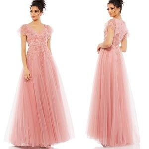 NEW Mac Duggal 11224 - Pink V-Neck A-Line Prom Gown Maxi Dress Size 8